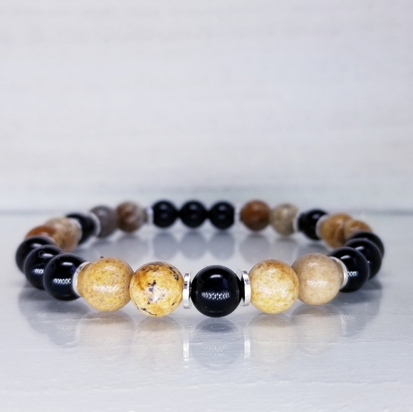 Picture Jasper & Onyx Beaded Stretch Bracelet - Picture 2 of 12